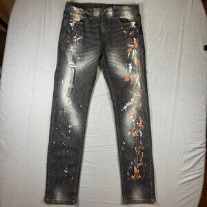 NWOT Southpole Jeans Mens 34x34 Black Skinny Distressed Paint Splatter Acid Wash